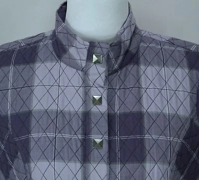 Women's Christopher & Banks Purple Plaid Cotton Button-Up Lined Vest - Size L  - Image 1 of 4