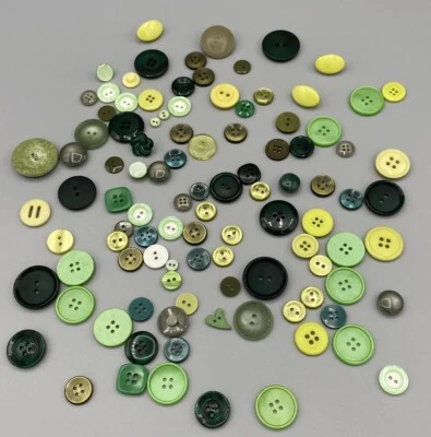 Green Buttons  Mix New Vintage Hearts Round Crafts Sewing Quilting About 100 - Image 1 of 4