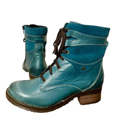 Dromedaris Kara Combat Lace Up Boots Women’s Teal - Image 1 of 4