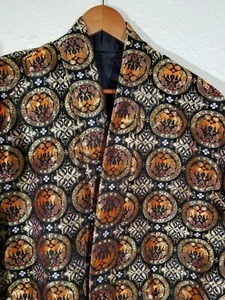 Large Kimono chinese tapestry jacquard gold red Satin robe Jacket Coat Unisex - Picture 1 of 9