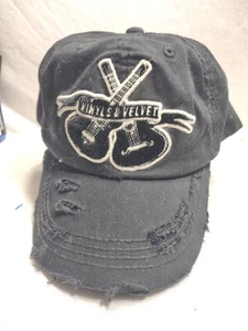 Gorra de béisbol Junk Gypsy de vinilo y terciopelo negra envejecida, sombrero ajustable - Imagen 1 de 6