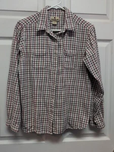 Vintage Woolrich Womens Top Size L White Rust Green Plaid Button Down - Picture 1 of 6