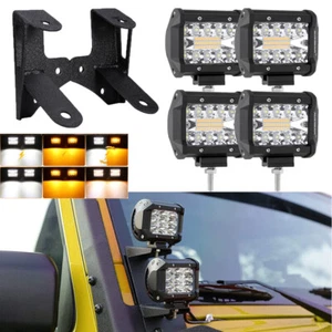 Soportes de montaje de pilar A para Jeep Wrangler JK 07-17 + cápsulas de luz LED estroboscópicas de 4" - Imagen 1 de 12