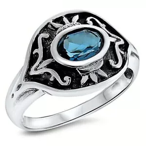 GENUINE LONDON BLUE TOPAZ ANTIQUE STYLE 925 STERLING SILVER RING 846Z - Picture 1 of 1