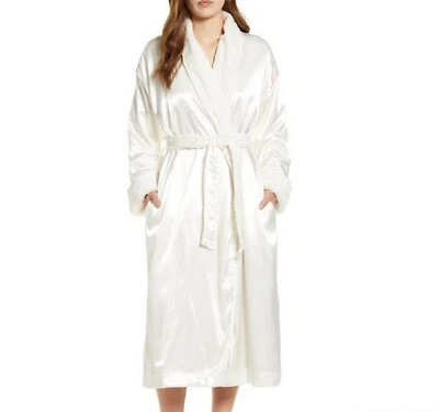 LIttle Giraffe $278 Luxe Cream Plush Faux Fur & Satin Robe Ivory M/L US 10-14 - Image 1 of 4