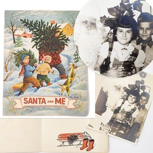 Vintage 5x7 Photo Kids With Santa + Used Christmas Greeting Card Ephemera Craft - Picture 1 of 12