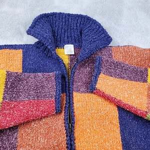 Patchwork Color Block Wolle Baumwolle Pullover Ecuador Langarm Full Zip Scheune Bauernhof - Bild 1 von 9