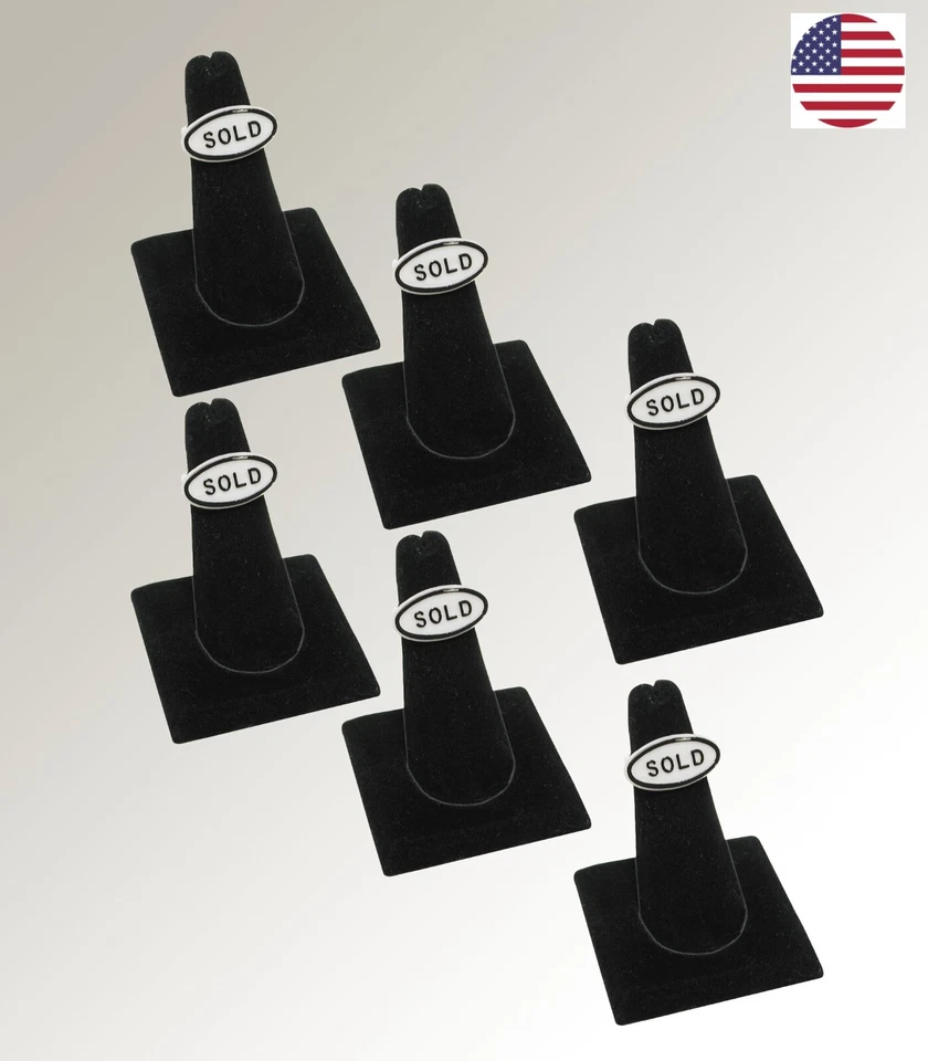Set Of 6 Finger Ring Display Stand Square Base Ring Black Velvet Ring Stand - Image 1 of 1