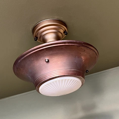 Vintage Antique 1930s Art Deco Copper Semi Flush Mount Light Fixture - Restored! Cover
