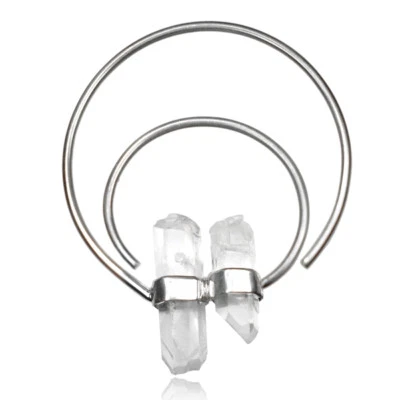 PAR DE PENDIENTES TAPONES PLATA TRIBAL 18g chapados con cristales naturales medidores aros Foto 1 de 3