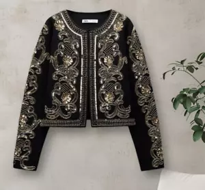CARDIGAN NUOVO CON ETICHETTE TAGLIA SMALL CON PERLINE PAILLETTES MAGLIA MANICHE LUNGHE - Foto 1 di 6