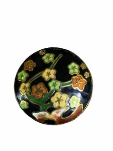 Vintage Cloisonné On Black Small Pill Box Floral No Hinge Cap Blue Collectable - Picture 1 of 7