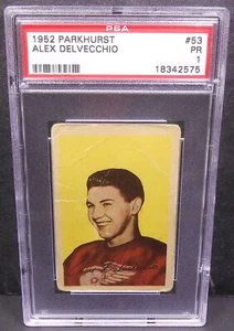 1952-53 ALEX DELVECCHIO #53 Parkhurst PSA 1 Wings HALL OF FAME Star Beckett $500 - Picture 1 of 2