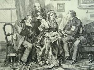 ELECTION OF SCHOOL BOARD & CANVASSING A LADY VOTER Original Print 1870 - Picture 1 of 2