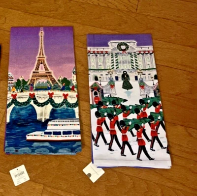 New Anthropologie Holiday in the City Dish Towels - SET OF 2- Paris and London - Image 1 of 4