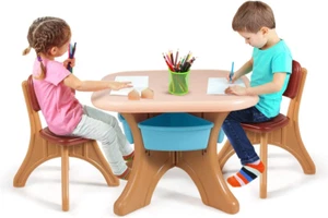 Kids Table and Chair Set, Plastic Children Activity Table and 2 Chair Set W/Stor - Picture 1 of 9
