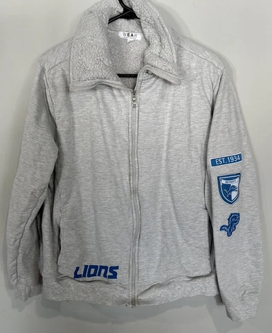 Vintage Detroit Lions Jacket Size Xl Women Fleece Faux For Lined Gray Blue Cover