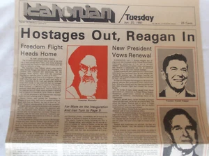 "Hostages Out, Reagan In" 20 gennaio 1981 Idahonian (Mosca, Idaho) Ronald Reagan - Foto 1 di 4