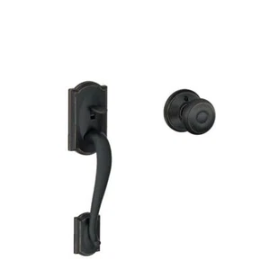 Camelot Aged Bronze Entry Door Handle with Georgian Door Knob - Picture 1 of 4