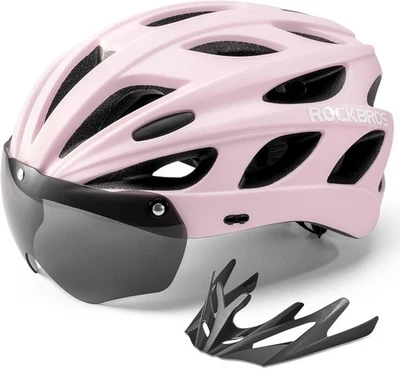 ROCKBROS Cycling Helmet Bicycle Helmet for Women with Magnetic Goggles Pink UK - Image 1 of 4