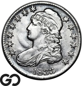 1833 Capped Bust Half Dollar, Choice AU Early Silver 50c - Picture 1 of 3