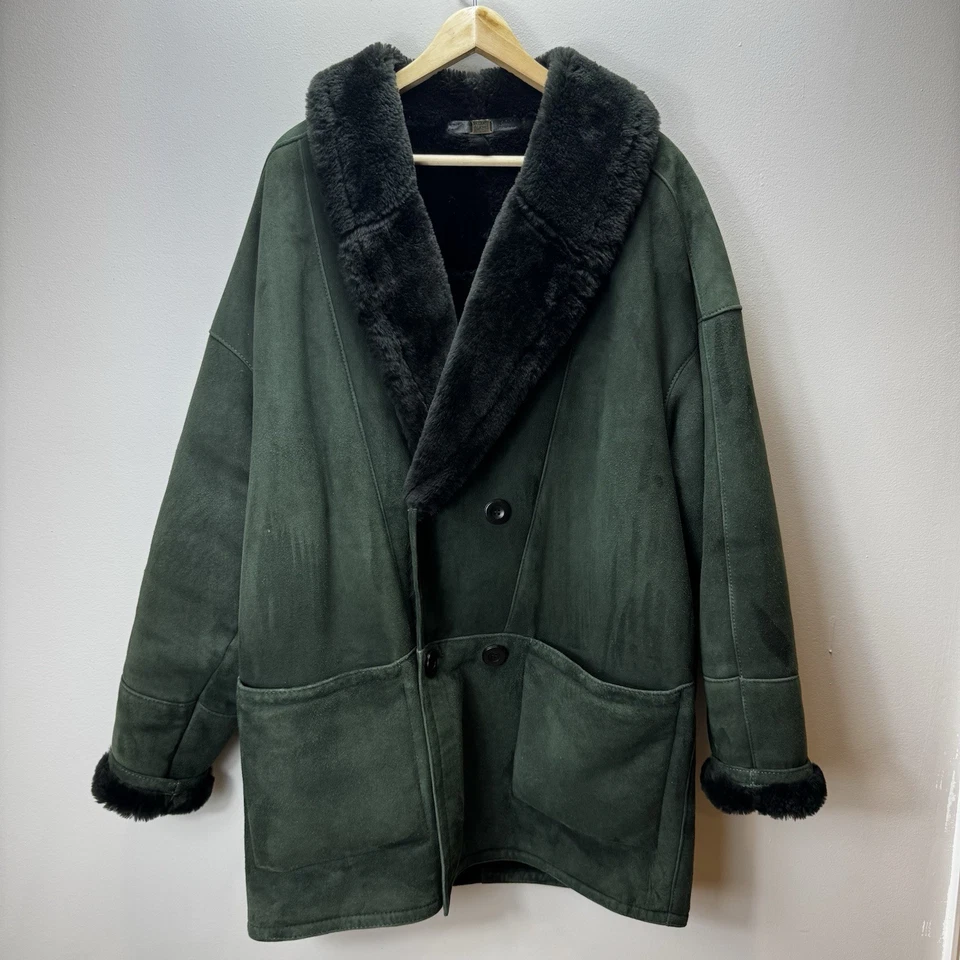 Jacques Jekel Paris  Shearling Lined Coat Green Suede Outside Button Down XXL - Image 1 of 4