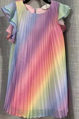Vestido de Fiesta H&M Niñas Línea A Plisado Forro Rosa Pastel Arco Iris Colores Talla 5 Foto 1 de 4