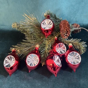 Indented Red Teardrop Glass Christmas Ornaments Set Of 6 - Picture 1 of 7