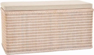 XXL Wäschetruhe Rattan Sitztruhe Groß gepolstert Natur (Vintage Weiss,115x55cm) - Bild 1 von 7