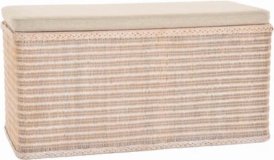 XXL Wäschetruhe Rattan Sitztruhe Groß gepolstert Natur (Vintage Weiss,115x55cm) - Bild 1 von 4