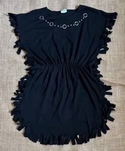 Vintage schwarz Fransenbesatz Tunika Minikleid M L Metallakzente Yallternative - Bild 1 von 7