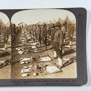 Pack Inspection of 139th Regiment Infantry American Army Camp WW1 Stereoview - Picture 1 of 4