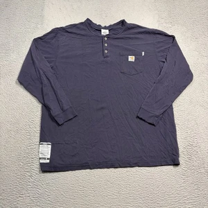 Carhartt FR Henley Shirt Mens 2XL XXL Navy Blue Long Sleeve Button 100237 410 - Picture 1 of 8