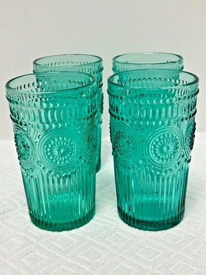 Vaso de vidrio verde azulado Pioneer Woman Adeline - 16 oz - Juego de 4 Foto 1 de 4