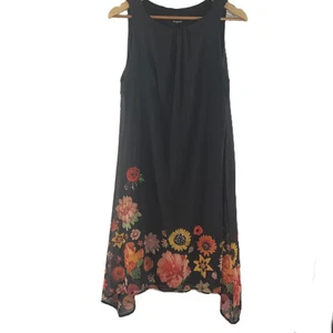 Desigual Black Mesh Layered Sleeveless Floral Hem Mini Dress L NWT £84 - Picture 1 of 5