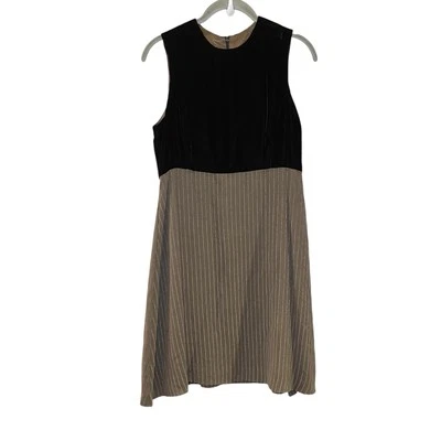 Neiman Marcus Siri 90-х винтажный коричневый бархат в полоску шелк империи мини-платье 6 - Изображение 1 из 4