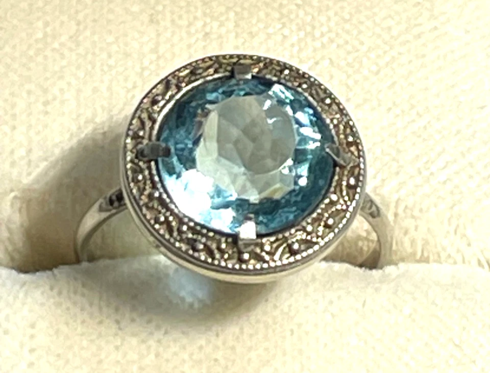 Antik 830 Silber Ring aquamarin farbig wasserblau Spinell 30erJ RG 53 Ø 16,8 mm - Bild 1 von 4