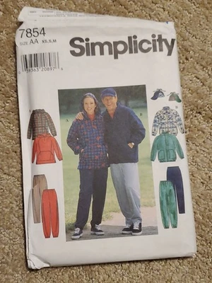 Simplicity 7854-Loose-Fitting Jackets and Pants Misses, Men Teen Boys XS, S, M - Image 1 of 3