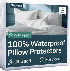 Niagara 8 Pack Waterproof Pillow Protectors Standard 20X26 Inches Smooth Zipper - Picture 1 of 12