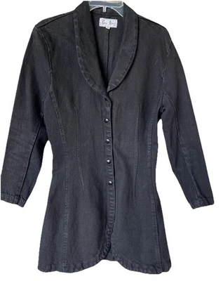 Винтажный Париж синий черный джинсовой ткани куртка длиннее стиль Snap спереди средний Jrs подростков - Изображение 1 из 4