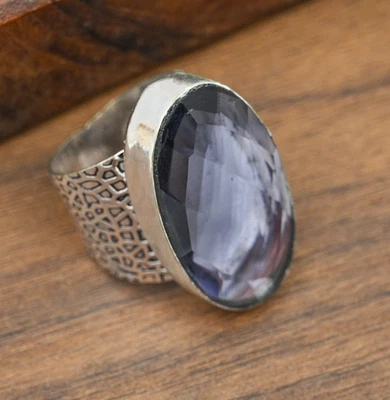 Anillo de joyería de plata de ley 925 hecho a mano con piedras preciosas de iolita regalo para mujer Foto 1 de 3