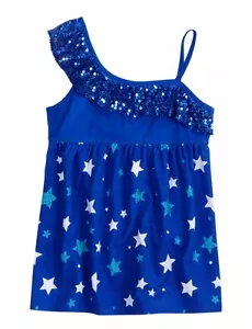 NUEVO CON ETIQUETAS Justice Girls Lentejuelas Estrellas Babydoll Asimétrico Túnica Top Camiseta 12 NUEVO - Imagen 1 de 1