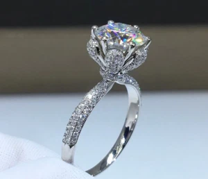 5CT Round Cut Moissanite Engagement Ring 18K Gold Plated GRA Christmas Gift - Picture 1 of 30