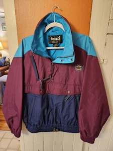VINTAGE Marker Jacket Men Medium Red Blue Teal Ski Half Zip Pullover Color Block - Picture 1 of 15