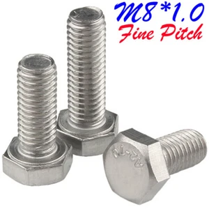 M8 x 1.0 Fine Pitch Thread 304 Stainless Steel Hex Head Bolts Set Screws DIN 933 - Picture 1 of 11