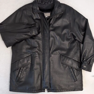 Abrigo largo de cuero Croft And Barrow para hombre L forro con cremallera cremallera completa usado en excelente estado Foto 1 de 4