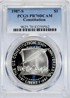 1987 U.S. CONSTITUTION Silver Dollar PR70 PCGS💥FLAWLESS QUALITY💥 - Image 1 of 4