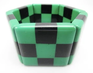 MARION GODART GREEN & BLACK CHECKERBOARD RESIN STRETCH BRACELET - FRANCE - Picture 1 of 4