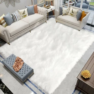 Living Room Large Area rug Faux Fur Sheepskin Bedroom 8X10 ft  rugs in White - Picture 1 of 12