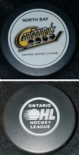 NORTH BAY CENTENNIALS VINTAGE OHL JR. A OFFICIAL INGLASCO CANADA HOCKEY PUCK